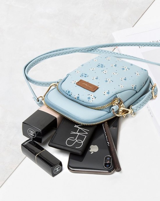 Korean fashion floral crossbody phone bag, popular student style, double zipper, crossbody small bag with large capacity Korean fashion floral crossbody phone bag, popular student style, double zipper, crossbody small bag with large capacity