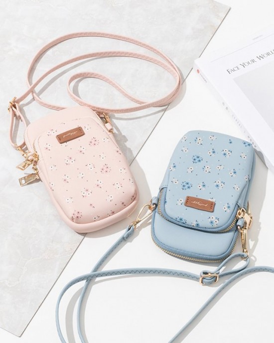 Korean fashion floral crossbody phone bag, popular student style, double zipper, crossbody small bag with large capacity Korean fashion floral crossbody phone bag, popular student style, double zipper, crossbody small bag with large capacity