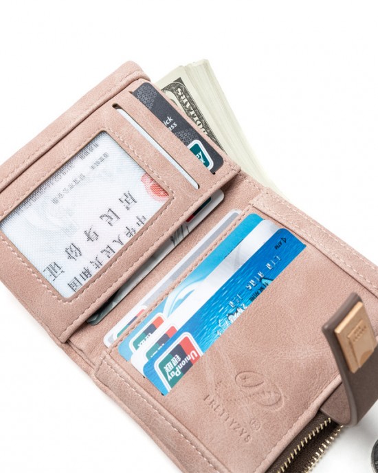 New cross-border retro casual drawstring women's wallet, leaf PU wallet, short female wallet, student coin purse New cross-border retro casual drawstring women's wallet, leaf PU wallet, short female wallet, student coin purse