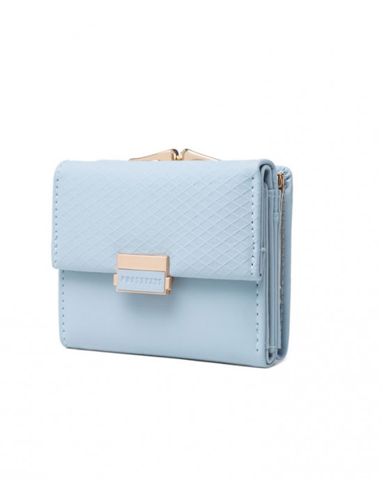 Prettyzys' popular Korean-style short, tri-folded women's wallet, a fresh, PU, ​​plaid, and zippered student wallet.