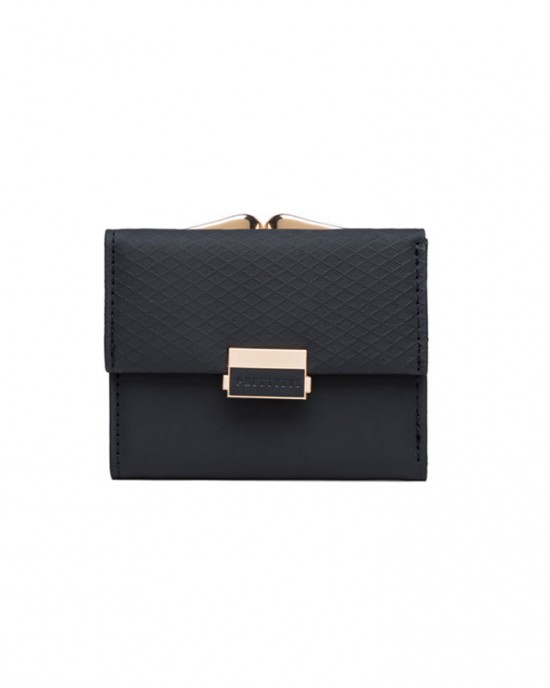 Prettyzys' popular Korean-style short, tri-folded women's wallet, a fresh, PU, ​​plaid, and zippered student wallet.