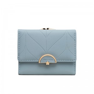 Pureti Women's Short Wallet, Korean New Fresh Print Tri-Fold Iron Clip, Multi-Function Coin Purse