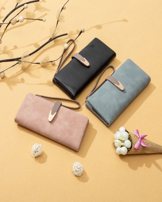 Lianbu's popular women's wallet, casual and fashionable, long PU wallet with buckle. Lianbu's popular women's wallet, casual and fashionable, long PU wallet with buckle.