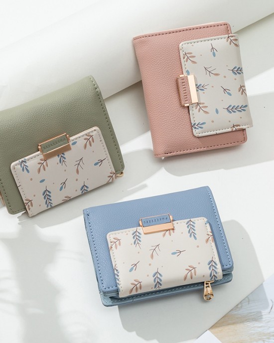 Pruti's new women's short wallet, fresh and stylish colorblock floral print, large capacity, student wallet Pruti's new women's short wallet, fresh and stylish colorblock floral print, large capacity, student wallet