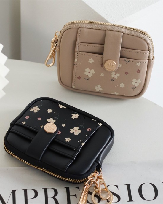PRETTYZYS Korean-style, fresh and sweet printed, multi-card slot zippered mini women's coin purse with small hook PRETTYZYS Korean-style, fresh and sweet printed, multi-card slot zippered mini women's coin purse with small hook