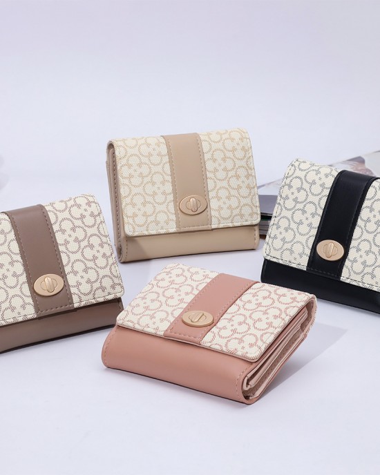 New women's short wallet, fresh-looking, floral print, PU clasp, zippered, multifunctional, student coin purse. New women's short wallet, fresh-looking, floral print, PU clasp, zippered, multifunctional, student coin purse.