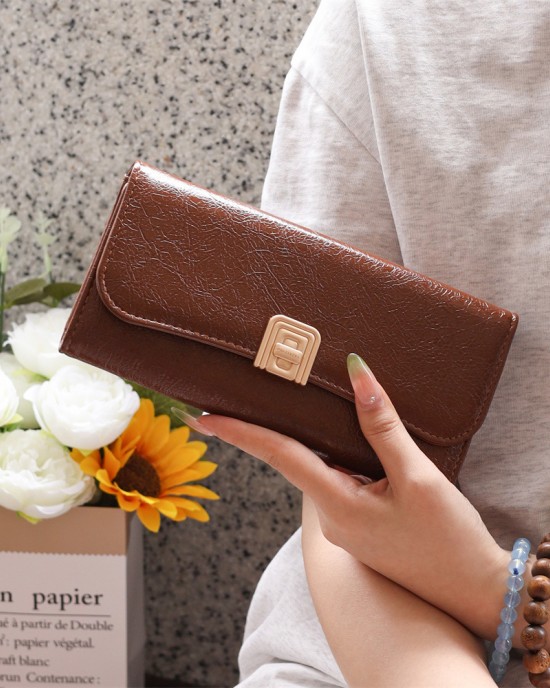 PRETTYZYS New Korean-Style Simple Solid Color Fashionable and Upscale, Versatile, Large Capacity Long Wallet