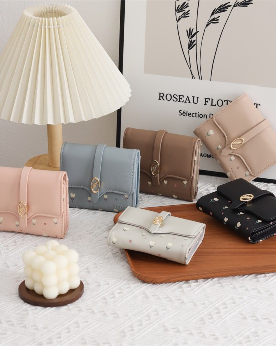 New Lovebu women's wallet, short, small, clear. New printed folding zipper and clasp multifunctional card and coin purse