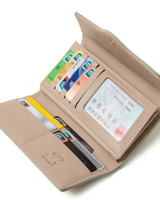 Factory wholesale women's long wallet, 2022 new Japanese and Korean soft PU leather, stylish, simple, buckle, clutch, tri-fold bag Factory wholesale women's long wallet, 2022 new Japanese and Korean soft PU leather, stylish, simple, buckle, clutch, tri-fold bag