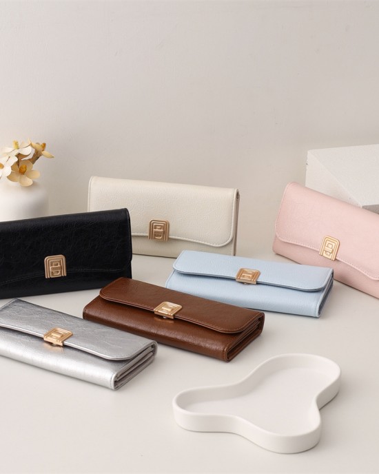 PRETTYZYS New Korean-Style Simple Solid Color Fashionable and Upscale, Versatile, Large Capacity Long Wallet