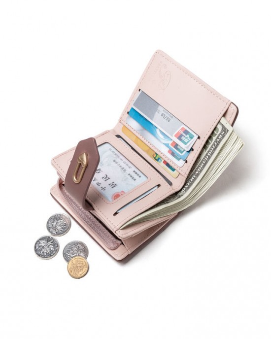 Prettyzys/Pretty's new simple zipper and buckle short women's wallet, contrasting color, large capacity wallet Prettyzys/Pretty's new simple zipper and buckle short women's wallet, contrasting color, large capacity wallet