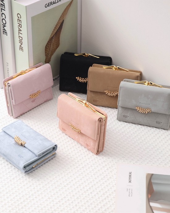 New Short Wallet, Women's Refreshing Japanese and Korean-style leaf-printed hardware buckle multifunctional card and coin purse New Short Wallet, Women's Refreshing Japanese and Korean-style leaf-printed hardware buckle multifunctional card and coin purse