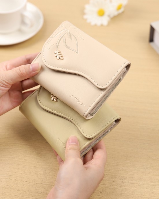 New short women's wallet, embroidered leaf hardware pattern, multifunctional, large capacity coin purse, student wallet New short women's wallet, embroidered leaf hardware pattern, multifunctional, large capacity coin purse, student wallet