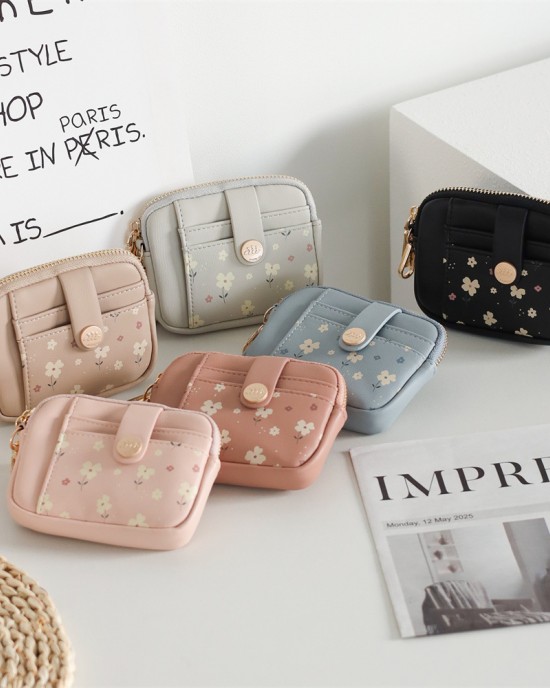 PRETTYZYS Korean-style, fresh and sweet printed, multi-card slot zippered mini women's coin purse with small hook PRETTYZYS Korean-style, fresh and sweet printed, multi-card slot zippered mini women's coin purse with small hook