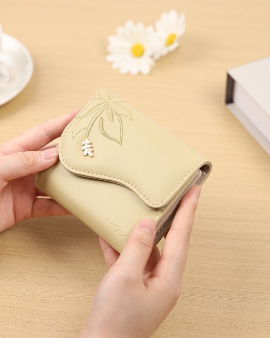 New short women's wallet, embroidered leaf hardware pattern, multifunctional, large capacity coin purse, student wallet New short women's wallet, embroidered leaf hardware pattern, multifunctional, large capacity coin purse, student wallet