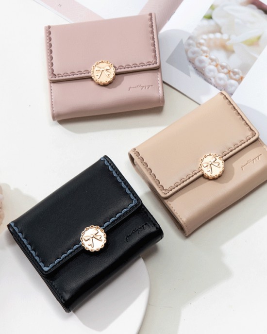 Lianbu Leather Goods 2022 New Women's Short Wallet, Japanese and Korean Tri-Fold Buckle, PU Soft Embroidered Student Wallet