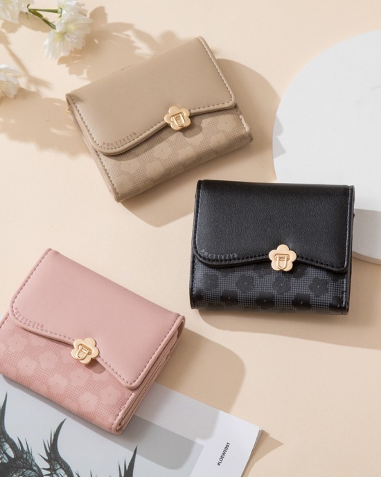 Pureti 2023 new women's short wallet, three-fold, floral hardware, fresh-looking, student coin purse. Coin purse and card holder Pureti 2023 new women's short wallet, three-fold, floral hardware, fresh-looking, student coin purse. Coin purse and card holder