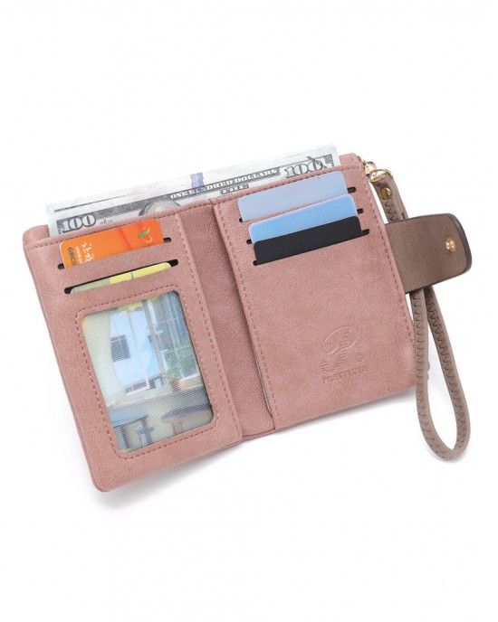 Lianbu new women's short wallet, two-fold, soft PU wallet with fashionable leaf print, buckle, zippered wallet, student wallet. Lianbu new women's short wallet, two-fold, soft PU wallet with fashionable leaf print, buckle, zippered wallet, student wallet.