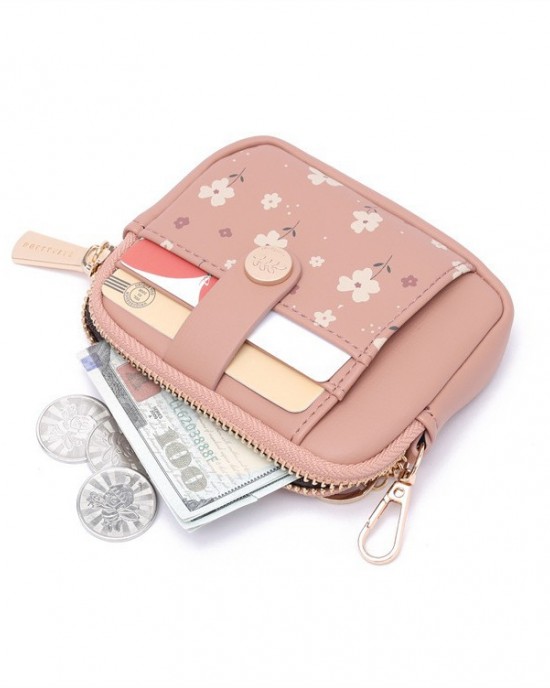 PRETTYZYS Korean-style, fresh and sweet printed, multi-card slot zippered mini women's coin purse with small hook PRETTYZYS Korean-style, fresh and sweet printed, multi-card slot zippered mini women's coin purse with small hook
