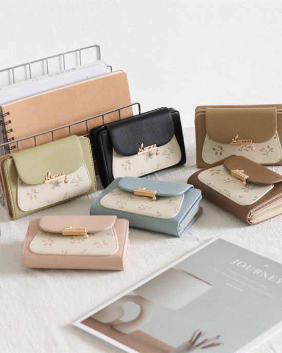 New cross-border women's wallet, cute printed, metal pendant, high-end, popular student medium-sized wallet, wallet, coin purse.