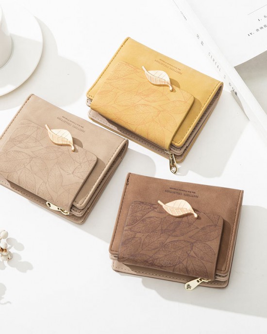 Ready Stock Wholesale Women's Short Wallet, Korean Fresh Leaf Buckle, Mini Student Coin Purse, Wholesale