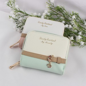 Lianbu Korean-style short women's wallet, a fresh, two-fold, zippered, solid-color PU, student wallet.