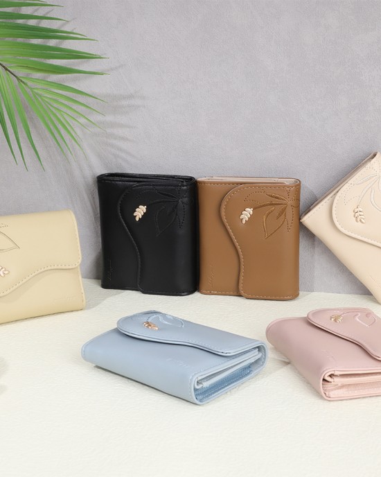New short women's wallet, embroidered leaf hardware pattern, multifunctional, large capacity coin purse, student wallet New short women's wallet, embroidered leaf hardware pattern, multifunctional, large capacity coin purse, student wallet