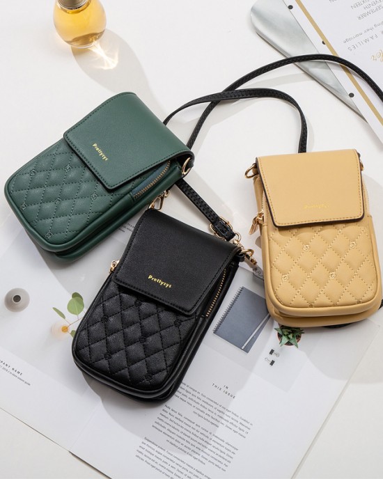 Guangzhou Bag 2024 hot-selling women's phone bag, fashionable crossbody shoulder bag, diamond-patterned embroidered women's double-layer PU wallet Guangzhou Bag 2024 hot-selling women's phone bag, fashionable crossbody shoulder bag, diamond-patterned embroidered women's double-layer PU wallet