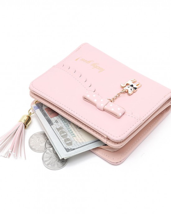 Cross-border Taobao bestseller, women's short wallet, foldable, fresh bow, kitten pendant, student wallet in stock Cross-border Taobao bestseller, women's short wallet, foldable, fresh bow, kitten pendant, student wallet in stock