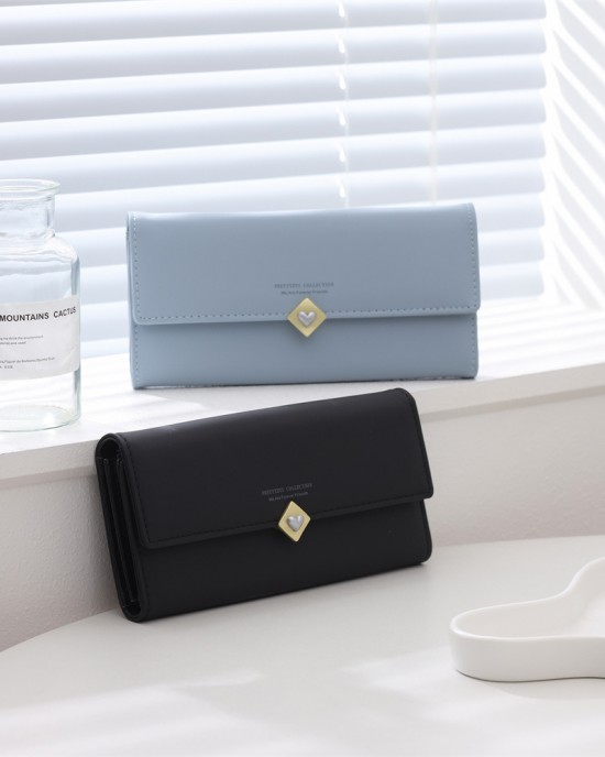Lianbu women's long wallet, 2025 new PU leather foldable heart buckle trifold bag, women's clutch in stock Lianbu women's long wallet, 2025 new PU leather foldable heart buckle trifold bag, women's clutch in stock
