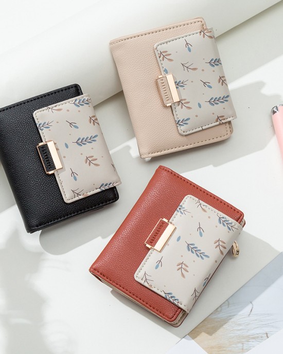 Pruti's new women's short wallet, fresh and stylish colorblock floral print, large capacity, student wallet Pruti's new women's short wallet, fresh and stylish colorblock floral print, large capacity, student wallet
