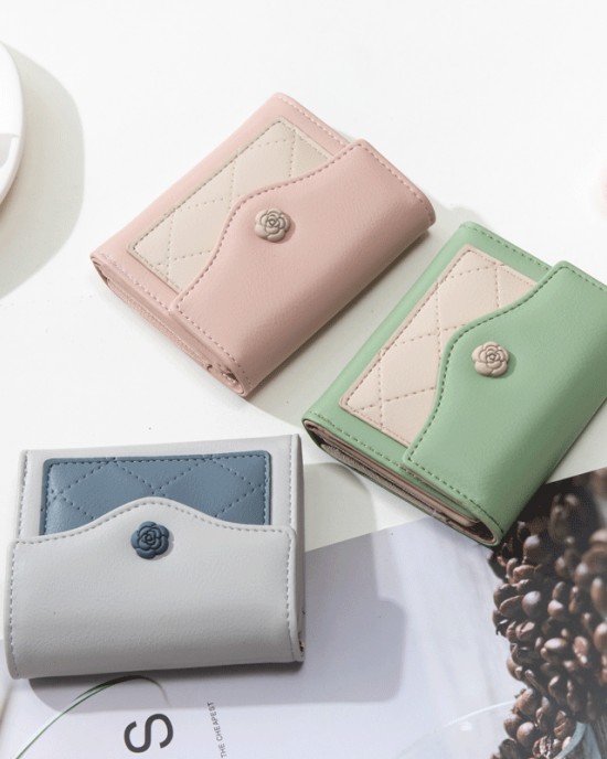 Lianbu 2023 New Women's Short Wallet, Cross-Border Japanese and Korean Fresh Flower Buckle, Simple Tri-Fold Bag, Wholesale