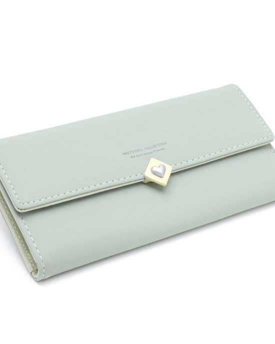 Lianbu women's long wallet, 2025 new PU leather foldable heart buckle trifold bag, women's clutch in stock Lianbu women's long wallet, 2025 new PU leather foldable heart buckle trifold bag, women's clutch in stock