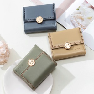 Lianbu Leather Goods 2022 New Women's Short Wallet, Japanese and Korean Tri-Fold Buckle, PU Soft Embroidered Student Wallet