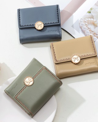 Lianbu Leather Goods 2022 New Women's Short Wallet, Japanese and Korean Tri-Fold Buckle, PU Soft Embroidered Student Wallet