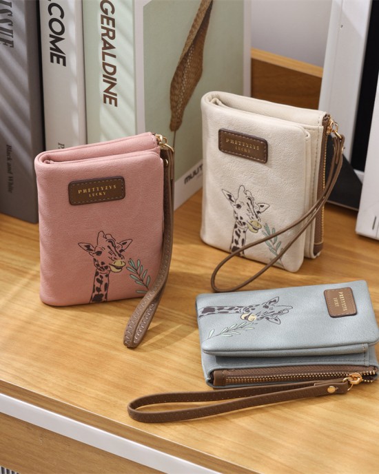 New cross-border new 2025 women's short wallet, cute cartoon, casual, soft PU, multifunctional, student coin purse, wholesale.