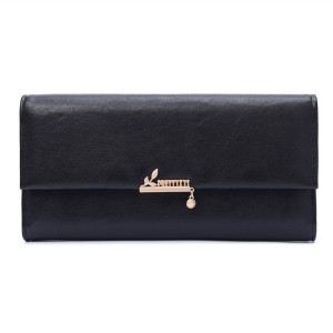 New cross-border women's wallet, long, Japanese and Korean style, fresh, solid color, PU leaf pendant, large-capacity clutch, wholesale.