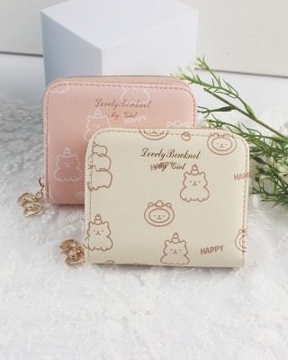 Lianbu Korean-style short Women's wallet, small, fresh, two-fold, buckle, zippered, printed wallet, student coin purse.