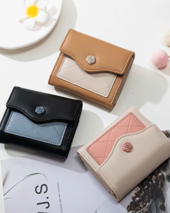 Lianbu 2023 New Women's Short Wallet, Cross-Border Japanese and Korean Fresh Flower Buckle, Simple Tri-Fold Bag, Wholesale