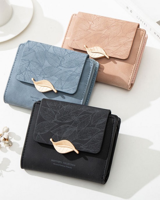 Ready Stock Wholesale Women's Short Wallet, Korean Fresh Leaf Buckle, Mini Student Coin Purse, Wholesale