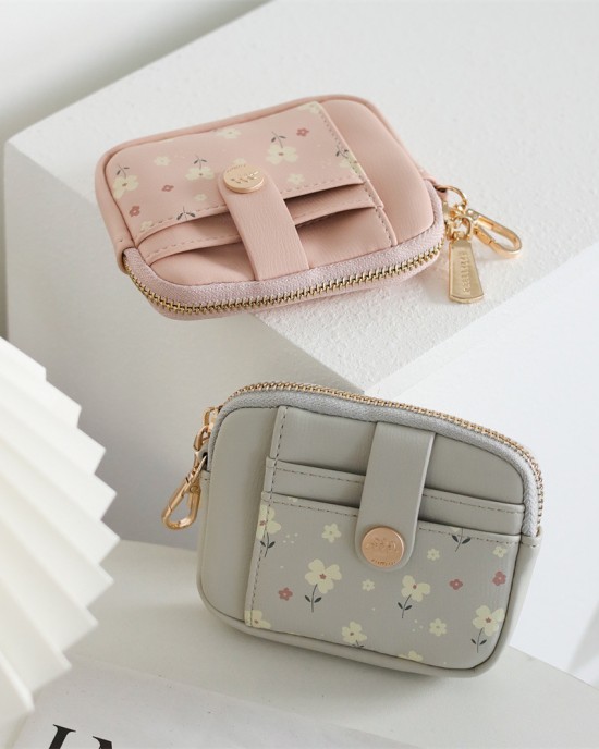 PRETTYZYS Korean-style, fresh and sweet printed, multi-card slot zippered mini women's coin purse with small hook PRETTYZYS Korean-style, fresh and sweet printed, multi-card slot zippered mini women's coin purse with small hook