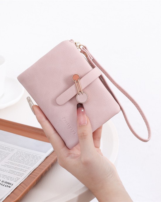 Lianbu new Japanese and Korean style, fresh and simple, zippered and clasp, short multifunctional card holder, handbag, student coin purse. Lianbu new Japanese and Korean style, fresh and simple, zippered and clasp, short multifunctional card holder, handbag, student coin purse.