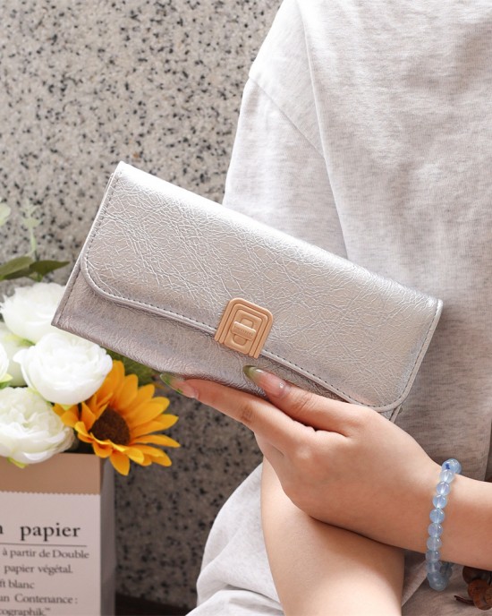 PRETTYZYS New Korean-Style Simple Solid Color Fashionable and Upscale, Versatile, Large Capacity Long Wallet