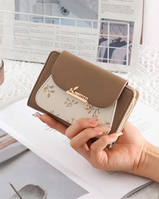 New cross-border women's wallet, cute printed, metal pendant, high-end, popular student medium-sized wallet, wallet, coin purse.