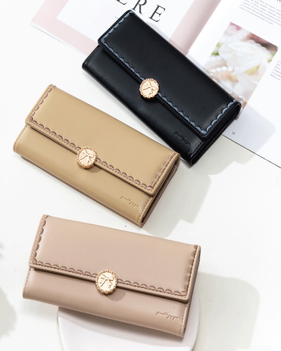 Lovebu New Cross-Border Long Women's Wallet with Solid Color Bow Clasp and Trifold Embroidered Clutch Lovebu New Cross-Border Long Women's Wallet with Solid Color Bow Clasp and Trifold Embroidered Clutch