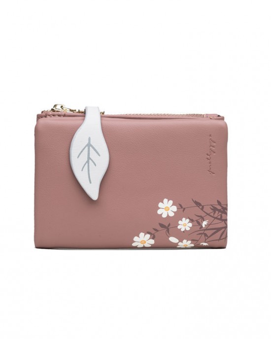 Pruti's new women's short wallet, Korean print, zipper, leaf clasp, student wallet with large capacity