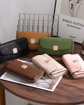Lianbu New Cross-Border Wallet, Long Solid Color, Stylish and Simple PU Multifunctional Large-Capacity Clutch, In Stock