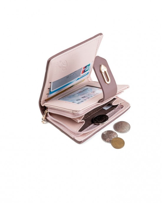 Prettyzys/Pretty's new simple zipper and buckle short women's wallet, contrasting color, large capacity wallet Prettyzys/Pretty's new simple zipper and buckle short women's wallet, contrasting color, large capacity wallet