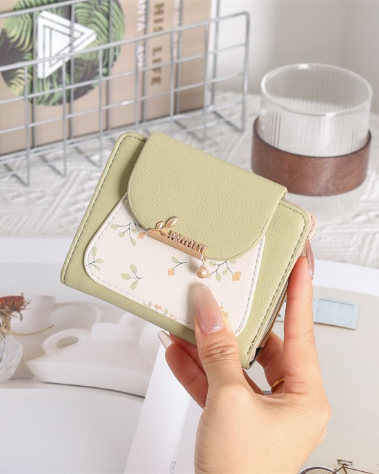 Cross-border foreign trade new short Korean-style PU leather small wallet, printed buckle foldable coin coin wallet. Zippered Student Coin and Card Holder Cross-border foreign trade new short Korean-style PU leather small wallet, printed buckle foldable coin coin wallet. Zippered Student Coin and Card Holder