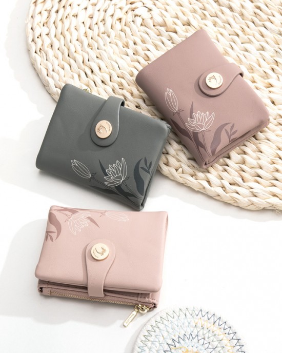 Prettyzys new women's short wallet, Korean-style printed zipper closure, student-style large-capacity wallet Prettyzys new women's short wallet, Korean-style printed zipper closure, student-style large-capacity wallet